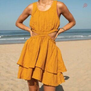 NWT Left On Friday Getaway Linen Beach Dress - Yellow/Gold - Size S